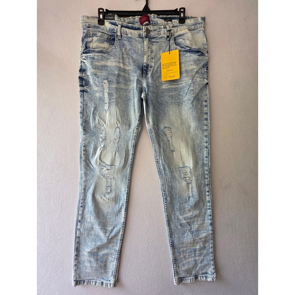 Truth Substance Mens 38x32 Skinny Fit Distressed Stretch Jeans Light Wash Denim